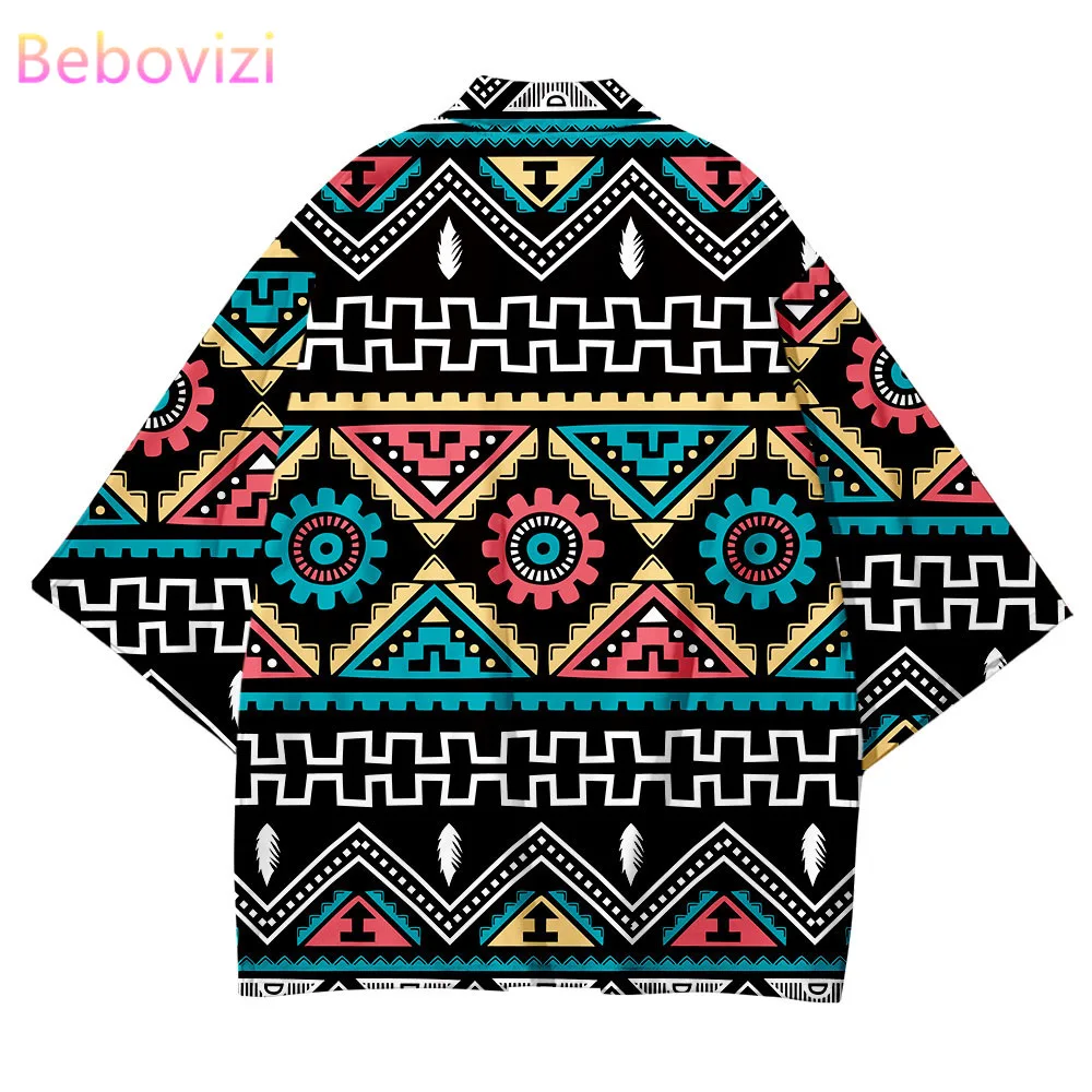 Japanese Fashion Kimono Streetwear Cardigan Robe 2021 Plus Size 5xl 6XL Retro Geometry Loose Women Men Haori Top Yukata Perform