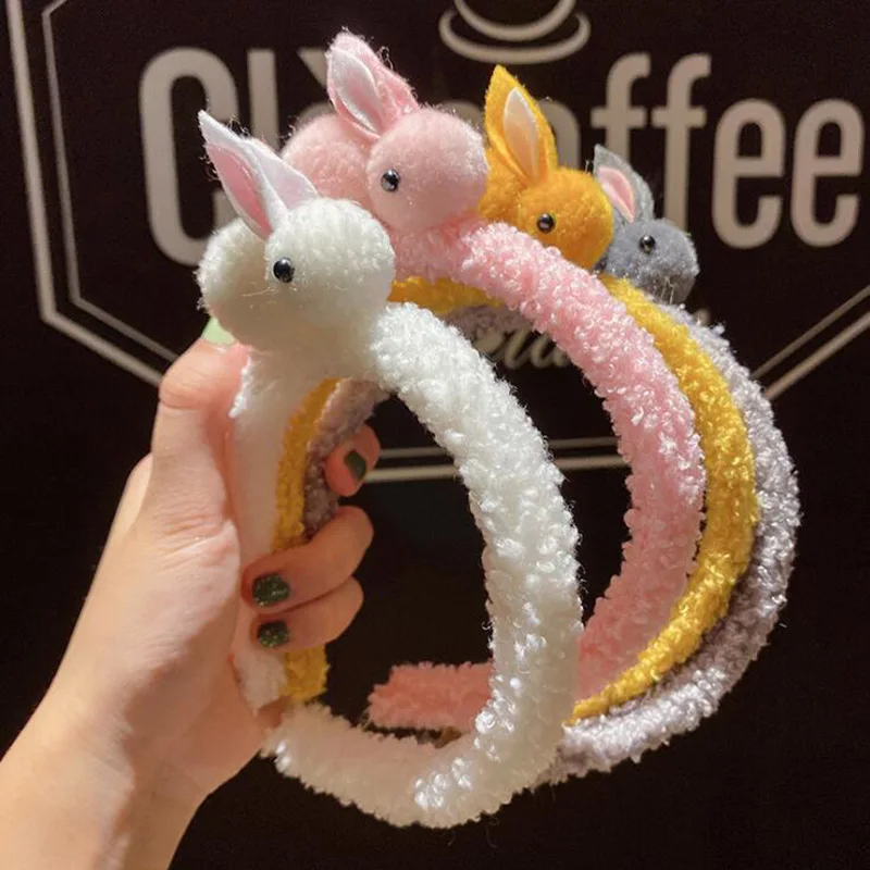 Winter new cute rabbit three-dimensional plush headband net red antlers headband hair accessories funny Christmas cute headwear