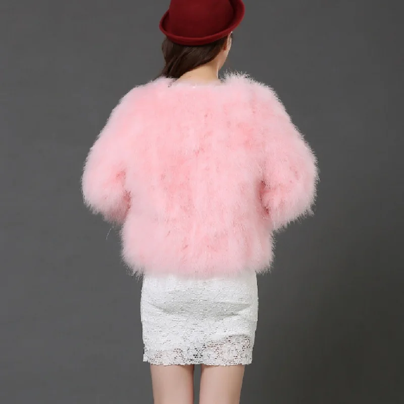 Women Fashion Fur Coats Winter Real Ostrich Fur Jackets Natural Turkey Feather Fluffy Outerwear Lady 20 Colors Plus Size