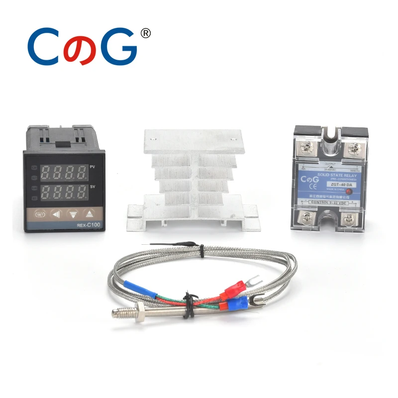 CG REX-C100 Digital PID Temperature Controller Thermostat 40DA SSR Relay K/J Screw M6 1M Thermocouple Probe RKC Heat Sink Set