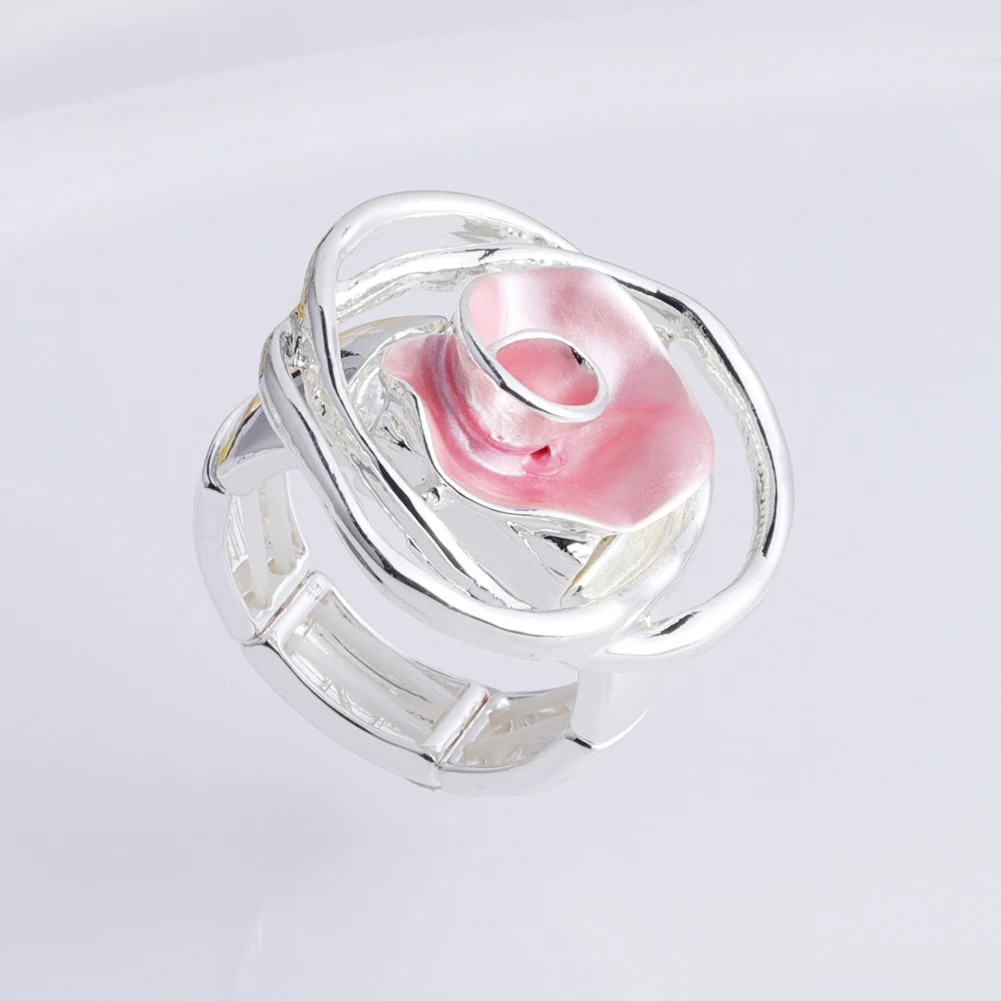 MeiceM Classic Rose Flower Shape Rings for Women Enamel Steel Anillo 2021 New Fashion Color Jewelry Women\'s Gift Wholesale Party