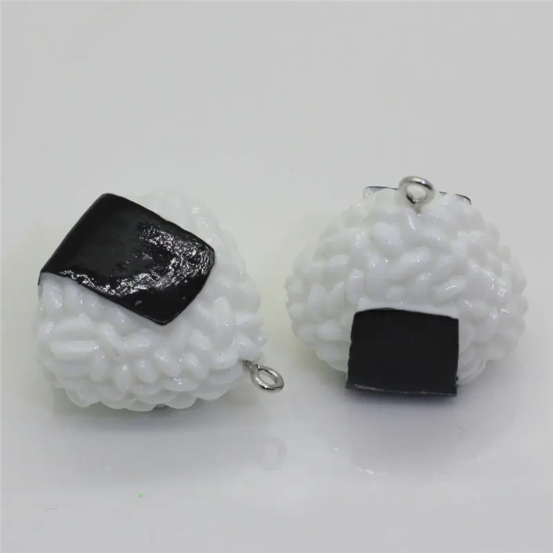 Julie Wang 3PCS Resin Onigiri Charms Japanese Rice Ball Artificial Food Pendant Jewelry Making Accessory Table Decor