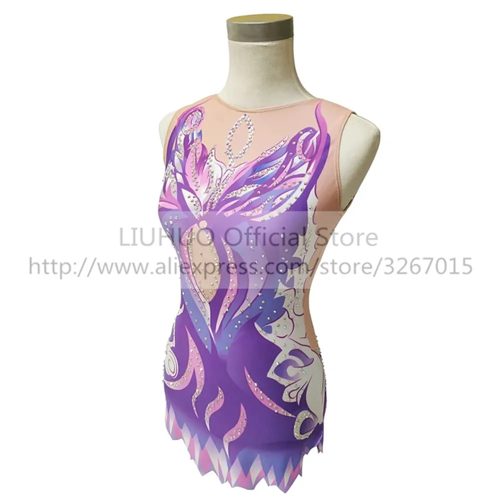 LIUHUO – robe de Performance pour femmes et filles, sans manches, concours de gymnastique rythmique, Leotard, patinage sur glace, violet, enfants