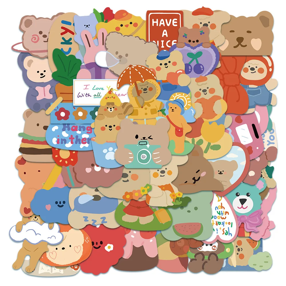 10/30/50PCS Korea Ins Cute Bear Graffiti Stickers Luggage Laptop Motorcycle Removable Decorative Stickers Wholesale