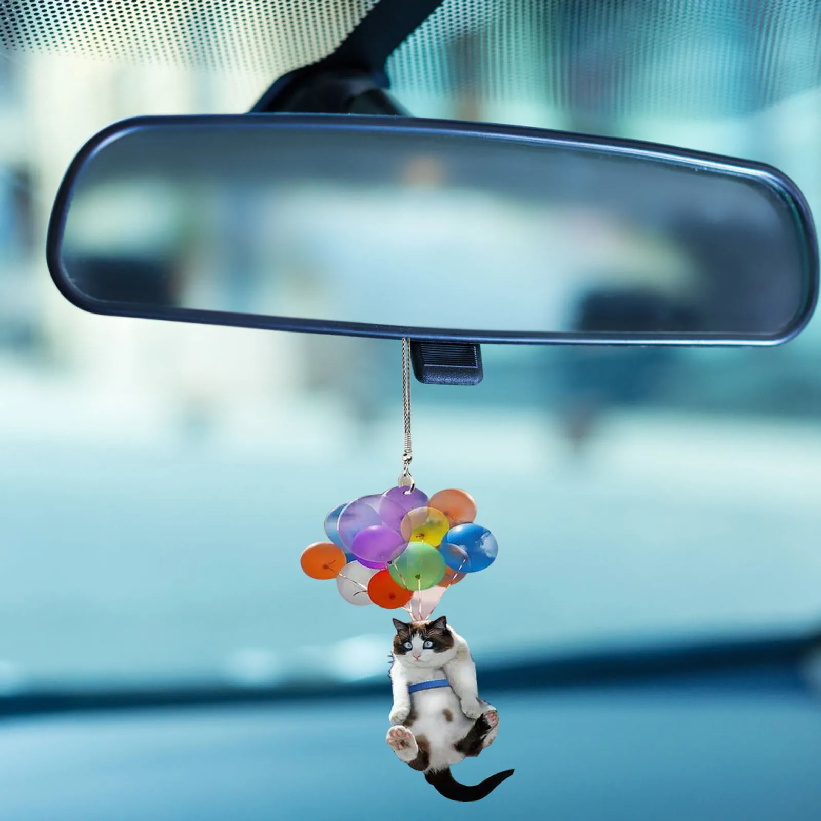 Funny colorful balloon cat car pendant and flying cat pendant keychain car backpack accessories cute cat home decoration