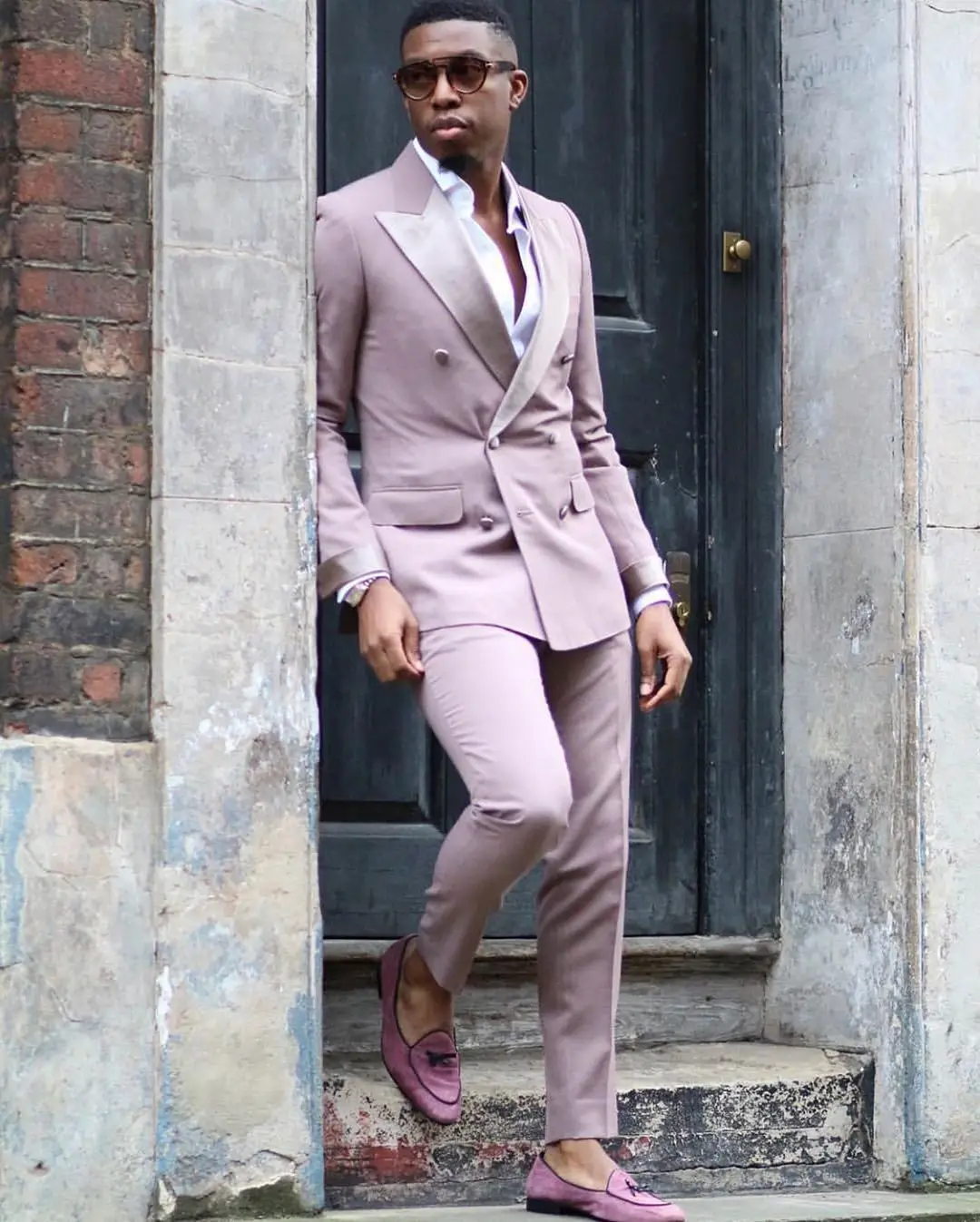 Spring Summer Men Tuxedos Double Breasted Light Purple Groom Mens Pants Suits Business Prom Dinner Blazer Suit (Jacket+Pants)