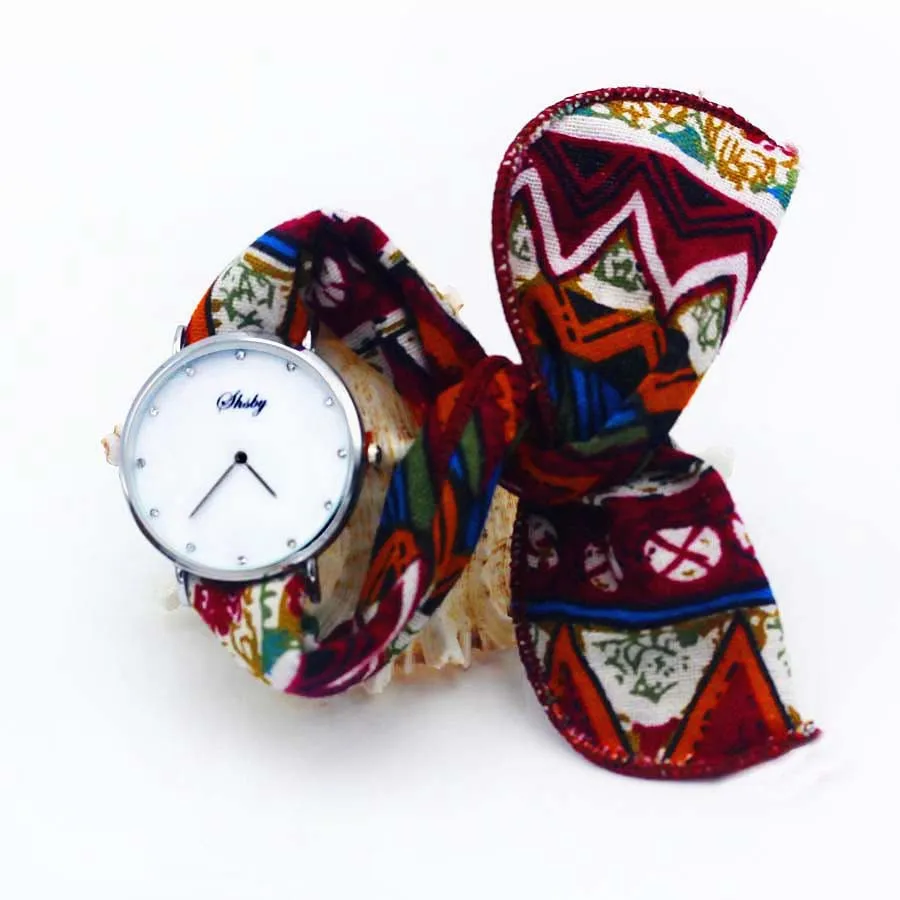 Shsby Ladies Flower Cloth Wristwatch Women Dress Watch Fashion Girl Casual Quartz Watch Big Dril Dial Fabric Clock Birthday Gift