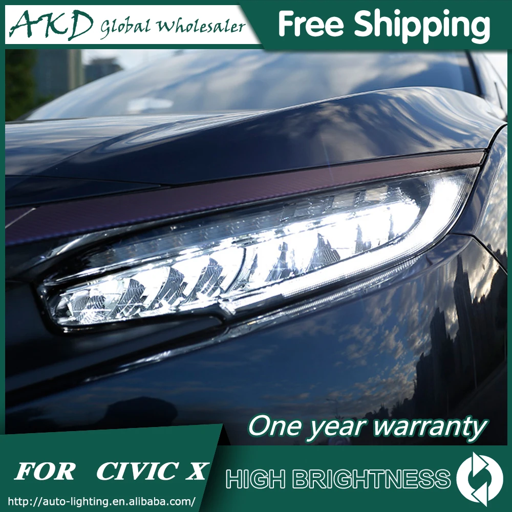 Headlights For civic X 2016-2019 DRL Day Running Light Head Lamp LED Bi Xenon Bulb Fog Lights Car Accessory new civic X