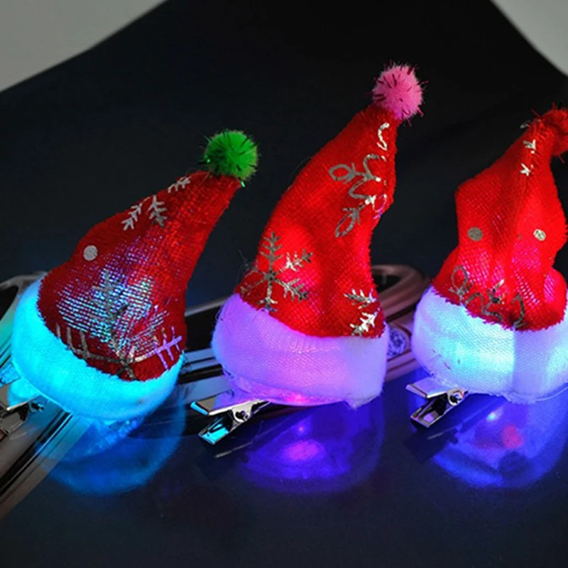 Christmas Glow Lights Hair Clips Toy Kid Christmas Light Childrens Christmas Gifts Hat Shiny Headdress Decoration Glow In Dark