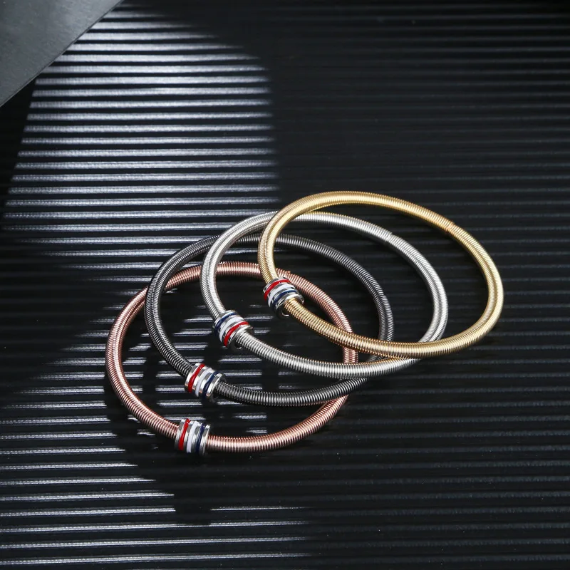 

Jewelry Gift Simple National Flag Tricolor Paint Accessories Metal Carbon Steel Spring Snake Shaped Telescopic Spring Bracelet