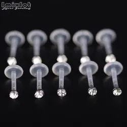 25Pcs Bioplast Flexible Clear Crystal Rhinestone Labret Lip Ring Ear Helix Tragus Cartilage Studs Piercing Body Piercing Jewelry