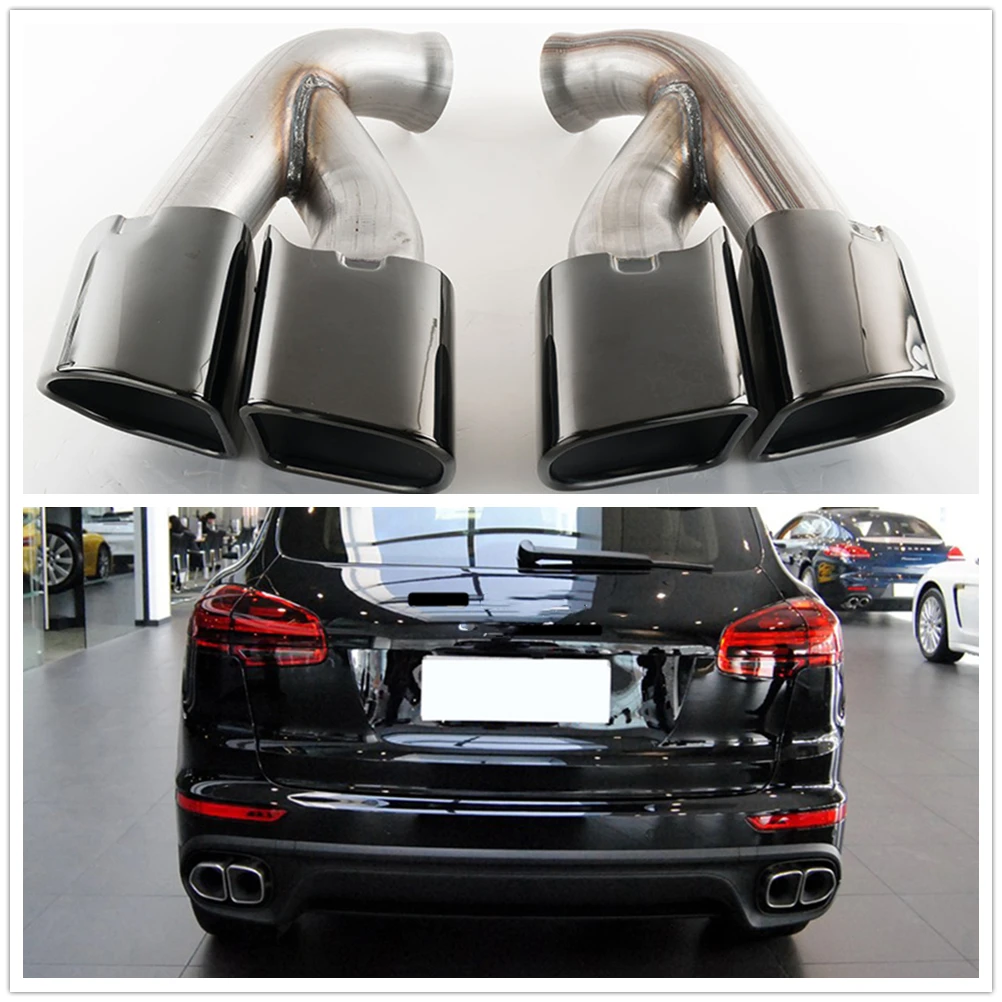 

For Porsche Cayenne 958.2 V6 Base 3.0T 2015-2017 Titanium Black Rear Exhaust Muffler Tip Pipe Air Outlet Vent Exhause Tailpipes