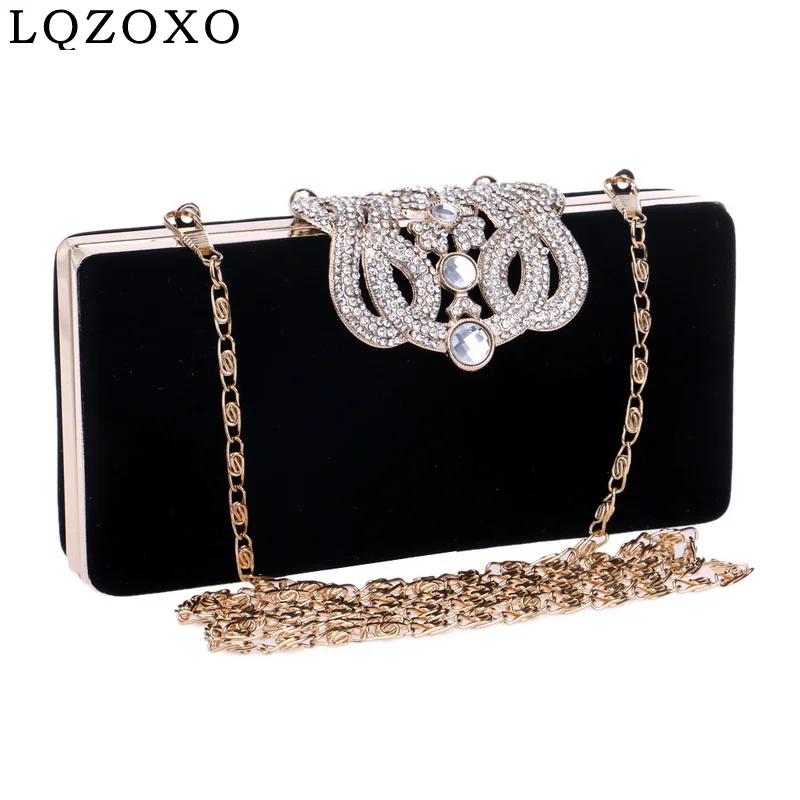 Fashion Women Clutch Bags Crown Rhinestones Metal Evening Bags MINI Party Chain Shoulder Handbags Velvet Diamonds Holder