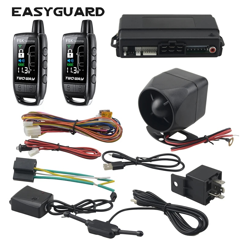 

EASYGUARD 2 way car alarm rechargeable remote lcd pager display alarm universal car keyless entry system 868Mhz DC12V