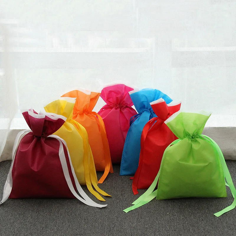 1pcs Gift Bag Drawstring Candy Packing Pouch Non woven Elegant Ribbon Bag Bigger Size Bag for Wig Can Customized Logo