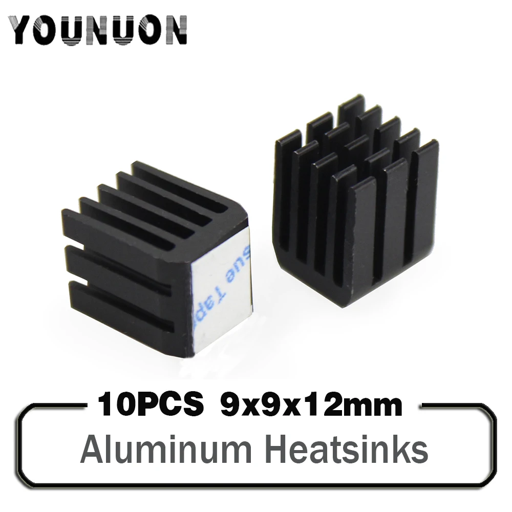 

10PCS Black Raspberry Pi Heatsinks Cooler Aluminum 9x9x12mm With Adhesive For Cooling Raspberry Pi 3 / 2 Model B LV8729/TMC2100