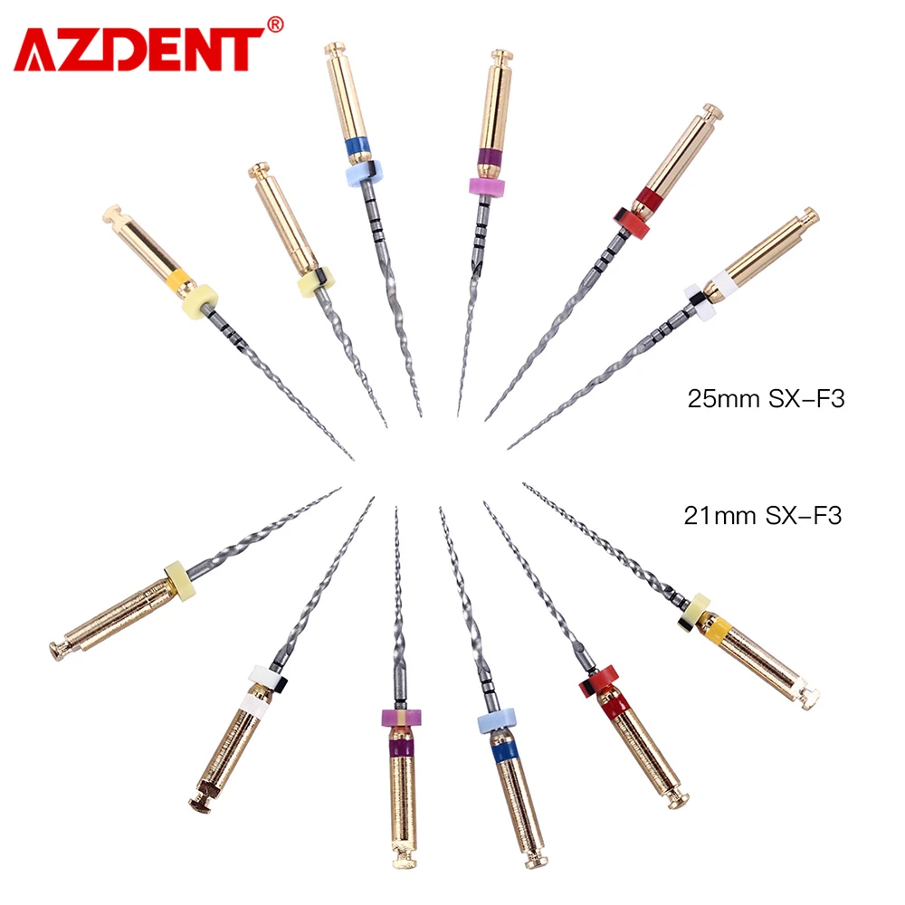 6pcs/Box AZDENT Dental Engine Use NiTi Super Rotary File SX-F3 25mm Machine Taper Nickel-titanium Alloy