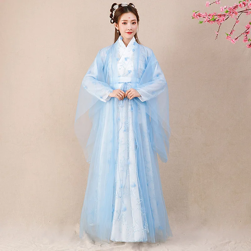 

Ancient Traditional Tang Dynasty Hanfu Women Elegant Blue Hanfu Dress Fairy Embroidery Stage Chinese Folk Dance Costume SL4146