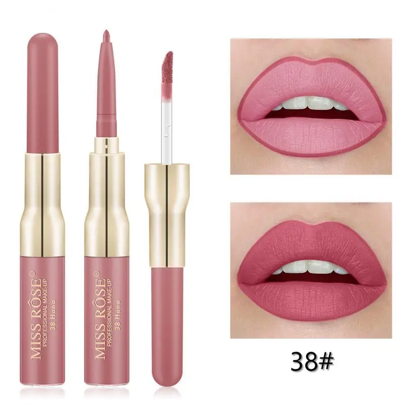 Miss Rose Double Headed Lip Liner + Lipgloss 2 In 1 Lippenstift Matte Lippen Makeup Cosmetics Maquillage 12 Kleuren TSLM1