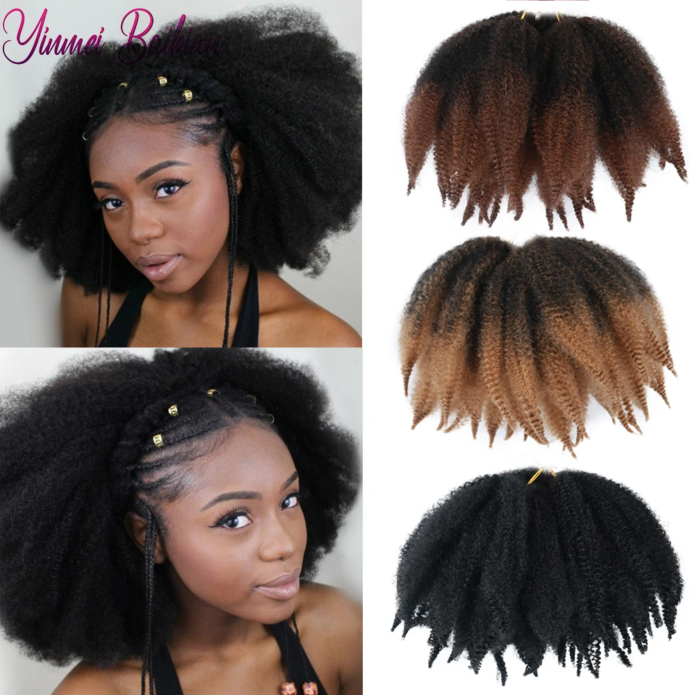 Short Soft Afro Kinky Curly Hair Short 8inch Marley Hair Braids Synthetic Colored Crochet Braiding Hair Extensions for Women