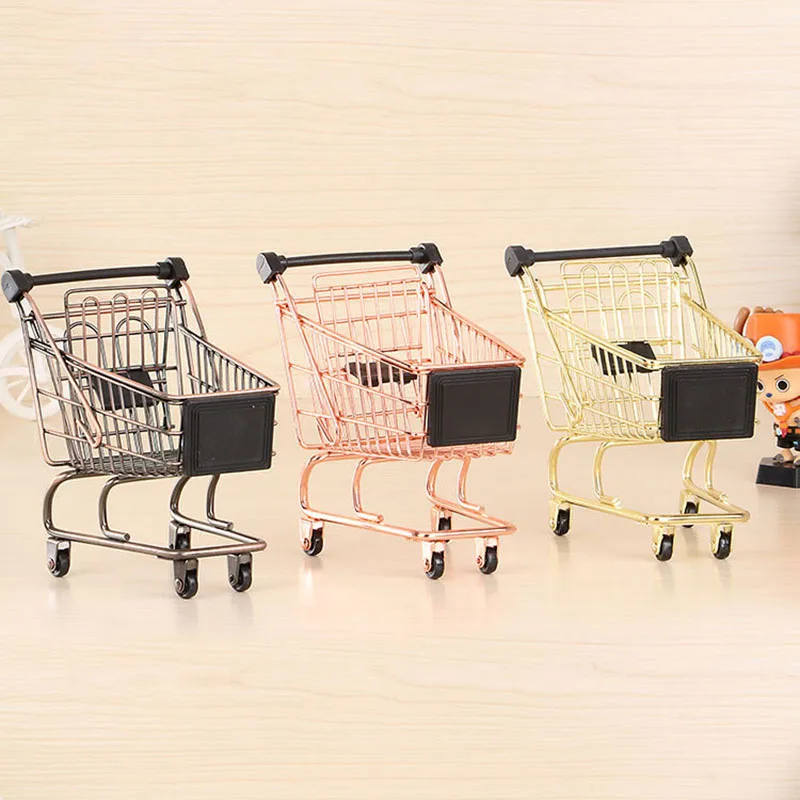 

14cm Crazy Mini Shopping Cart ToyTrolley Basket Makeup Small Things Storage Frame Office Supplies Pen Container