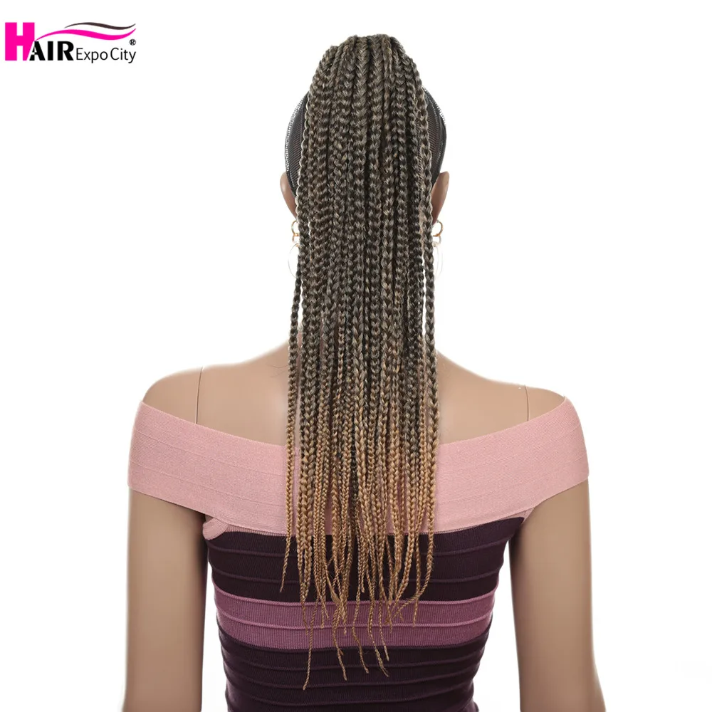 22'' Box Braid Updo Ponytail Synthetic Fake Hair Clip in Ponytail Hair Extensions Hairpiece Drawstring Ponytai Hair Expo City