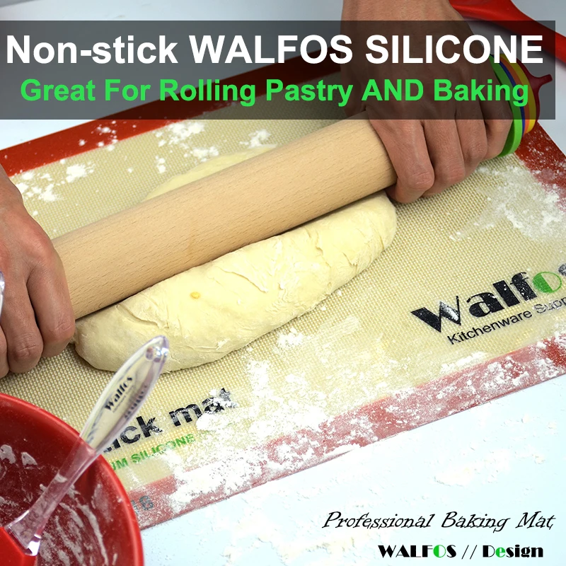 Walfos Non-Stick Silicone Baking Mat Pad Sheet Baking Pastry Tools Rolling Dough Mat Large Size For Cake Cookie Macaron