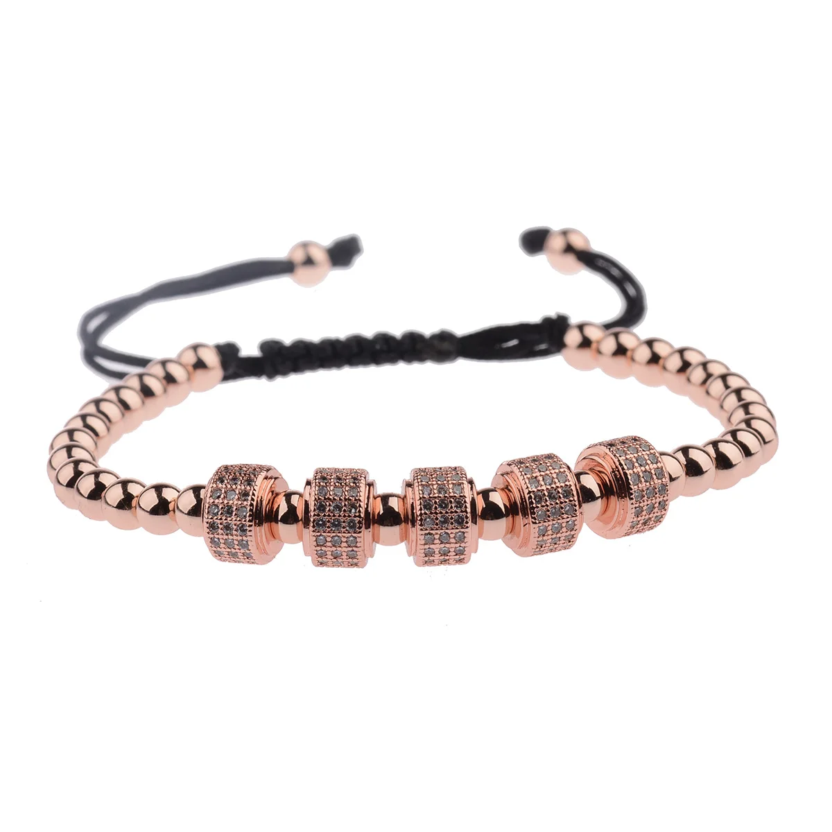 Luxury Inlaid Zircon Braided Bracelet Gold Silver Color 5mm Copper Beaded Charm Trendy Handmade Bracelet For Men Women Jewelry