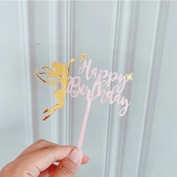 New Fairy Flower Fairy Acrylic Cake Topper Macarons Color Fairy Stick Cake Topper Kid Birthday Party Cake Decoration Baby Shower