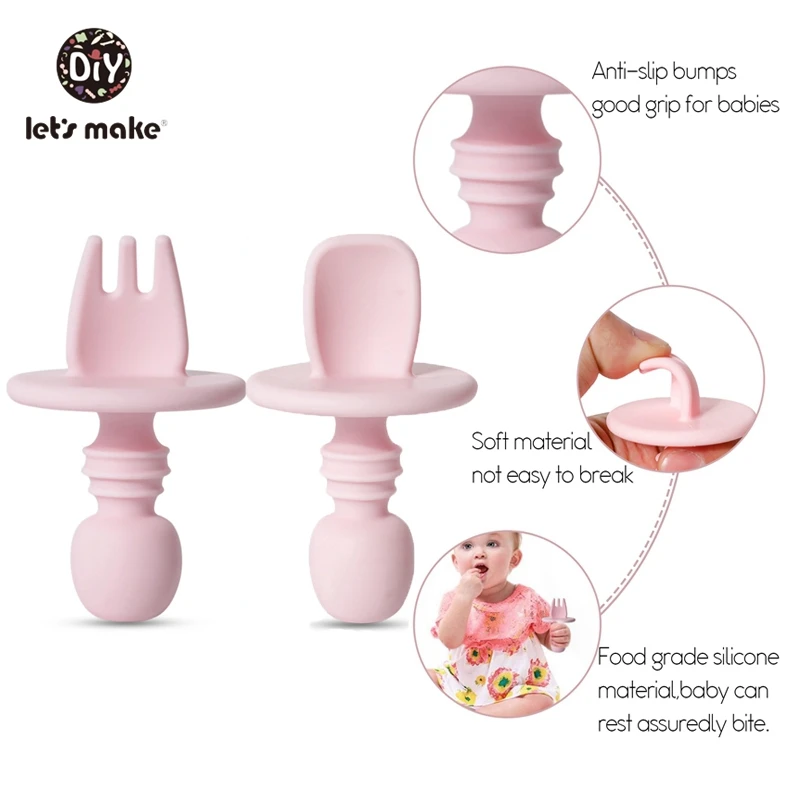 Let's Make Children's Tableware Baby Dishes Set Silicone Fork Spoon Set Feeding Food Children's Dishes For Games Soft BPA Free