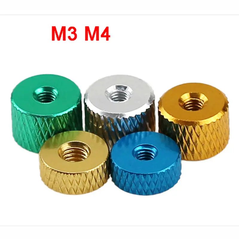 10 個 M3 M4 ハイトタイプ丸ナットアルミ合金ローレット親指ナットハンドグリップノブナット