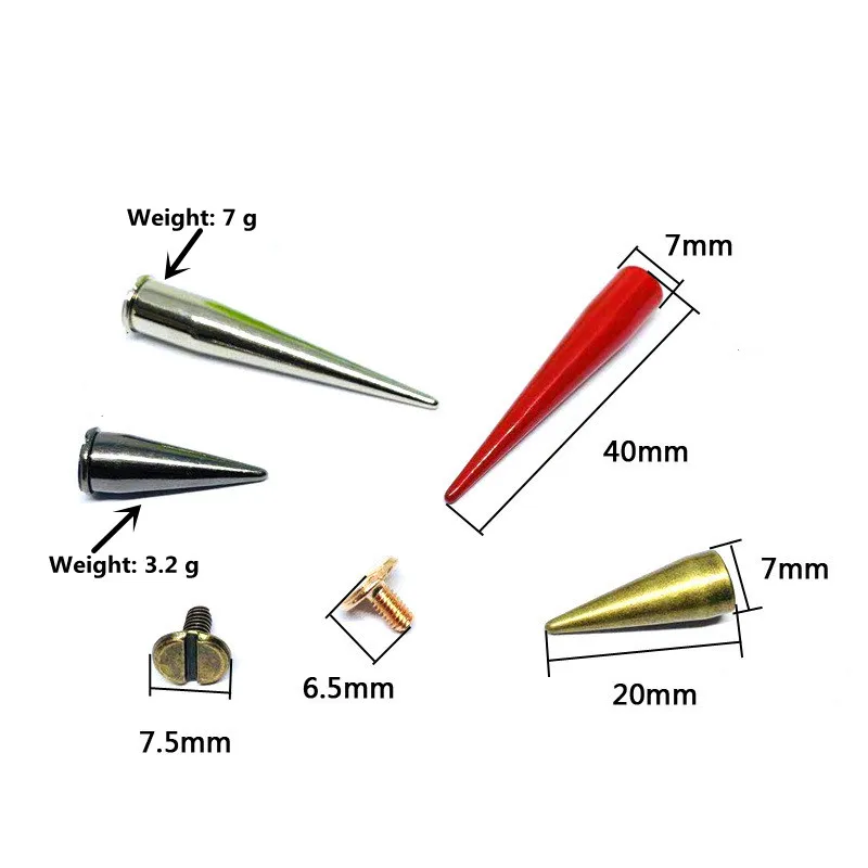 5pcs/set  7x20/40mm Cone Studs And Spikes DIY Craft Cool Punk Garment Rivets For Clothes Bag Shoes Leather DIY Handcraft