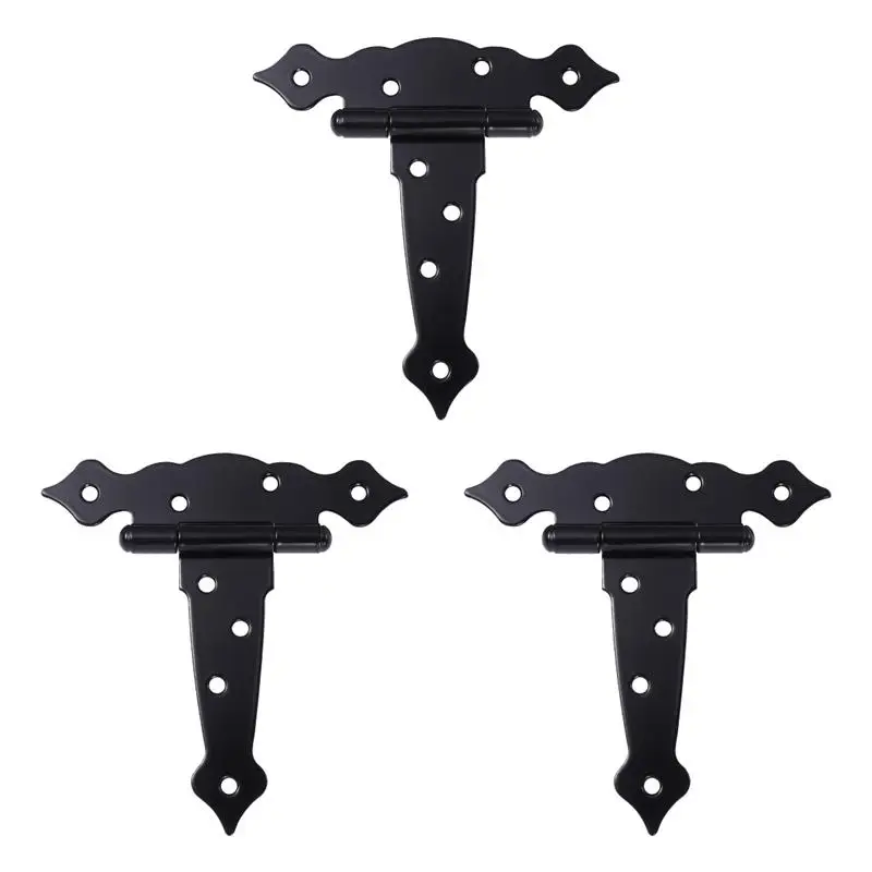 3pcs T Shape Rustproof Iron Light Duty Cabinet Shed Hinge Gate Strap Hinge Door Gates Hinge Hardware