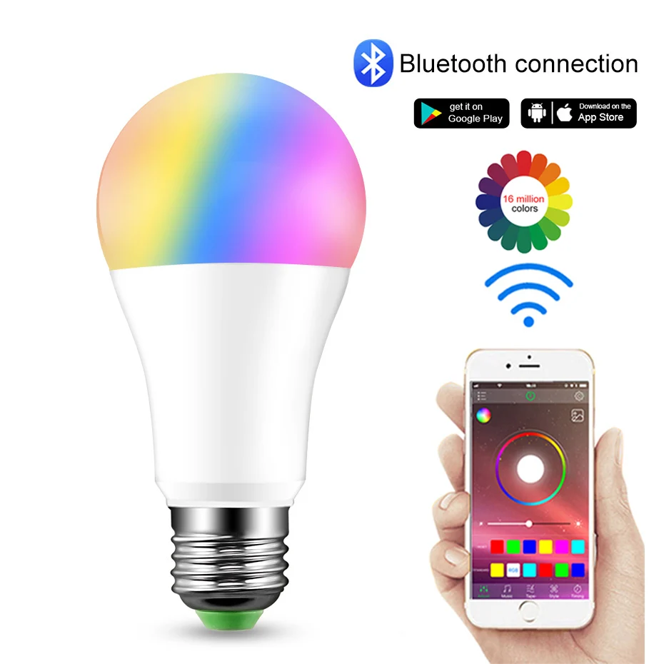 

Bluetooth Smart LED Bulb RGB Dimmable Colourful 15W E27 B22 Led Lamp AC110V 220V RGBW RGBWW APP Control For Home Decoration