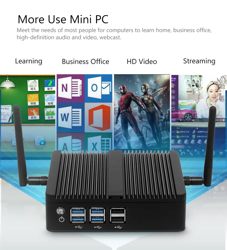 Intel Core I7-4500U I5-4200U Fanless Mini PC with 4xUSB3.0 4xUSB2.0 1xHDMI 1xVGA Support Linux Ubuntu Computer Win10Pro Ready