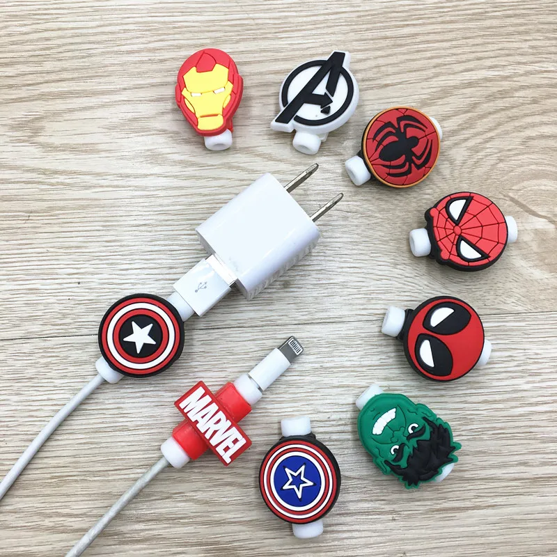 10 sztuk/partia mini MARVEL osłona na kabel USB osłona z klipsem i nawijaczem przewodu ochronnego Organizer na Iphone Android