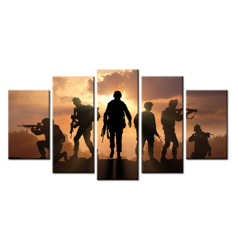 5 Pieces Army Soldier Home Decor Poster Combat Squad Print Canvas Painting Modern Style Picture Living Room Wall Art