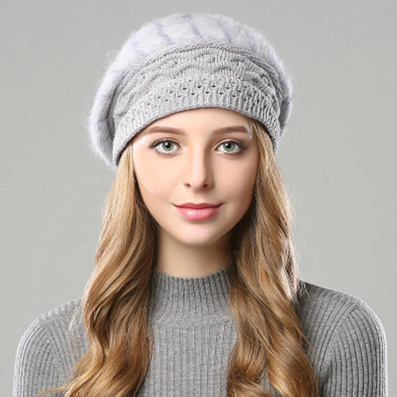 1pcs Women Winter Jacquard Berets Hat Winter Warm Beanie Cap Knitted Slouch Baggy Double Layer Style Girls Lady Fashion YLM1056