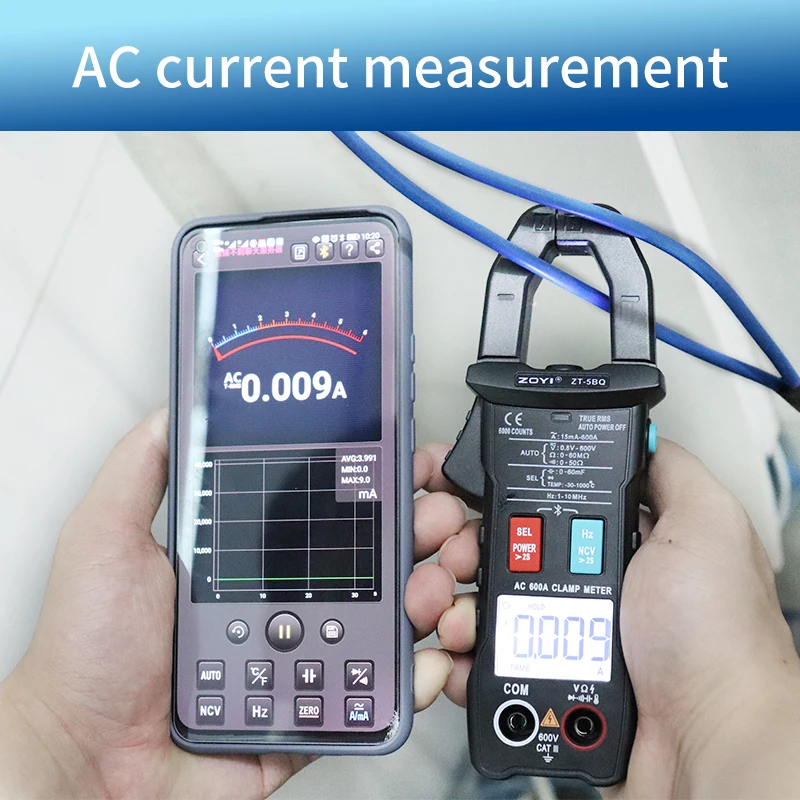 ZOYI 5BQ multímetro Digital Bluetooth medidor de abrazadera 6000 recuentos valores eficaces verdaderos probador de voltaje CA corriente CA Hz capacitancia Ohm