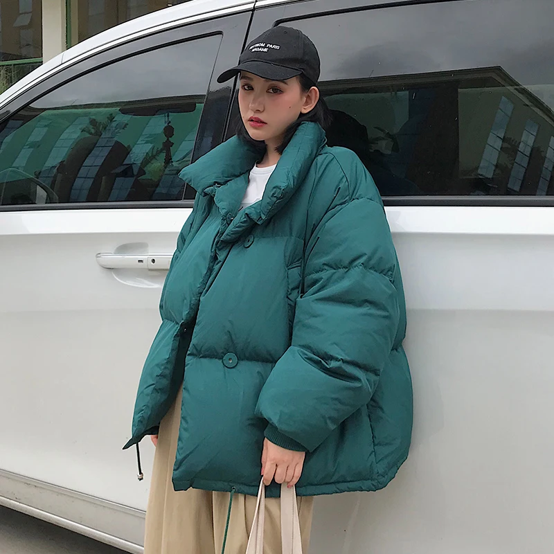 

Loose Women's Jackets For Winter Korean Style Solid Woman Parkas Bread Jacket Stand Collar Thick Cotton Female Cold Coat Outwear