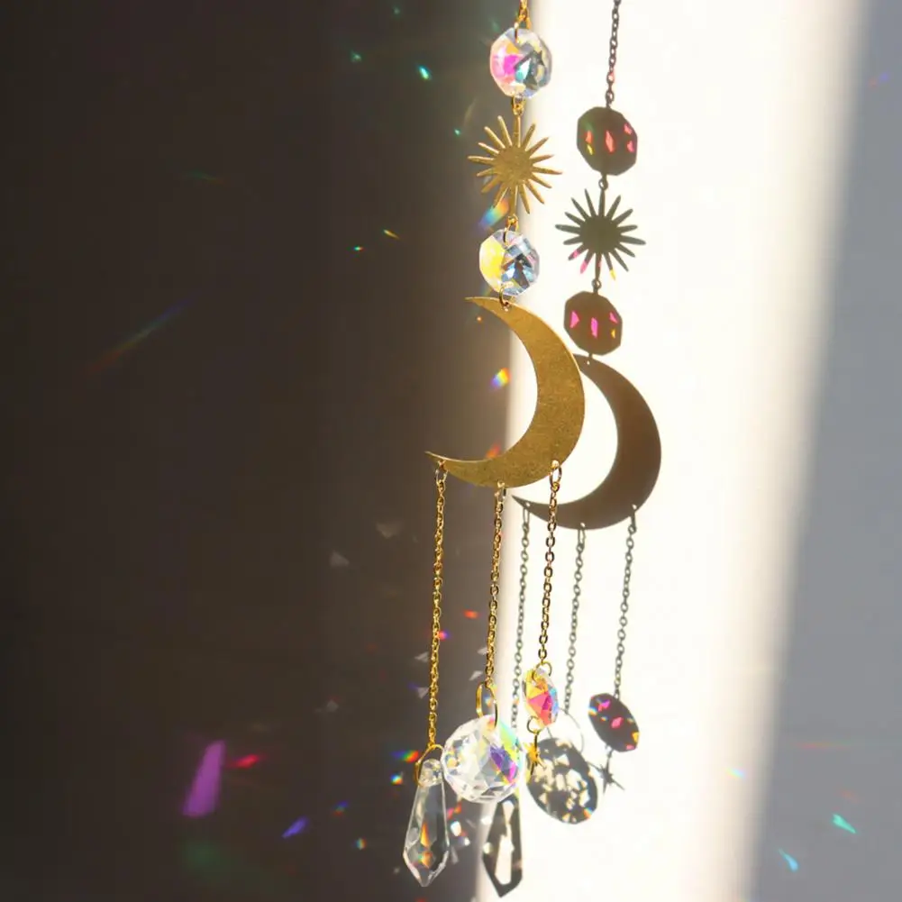 Suncatcher Artificial Crystal Pendant Colorful Handmade Exquisite Wind Chime Star Moon Sun Catcher Hanging Pendant for Window