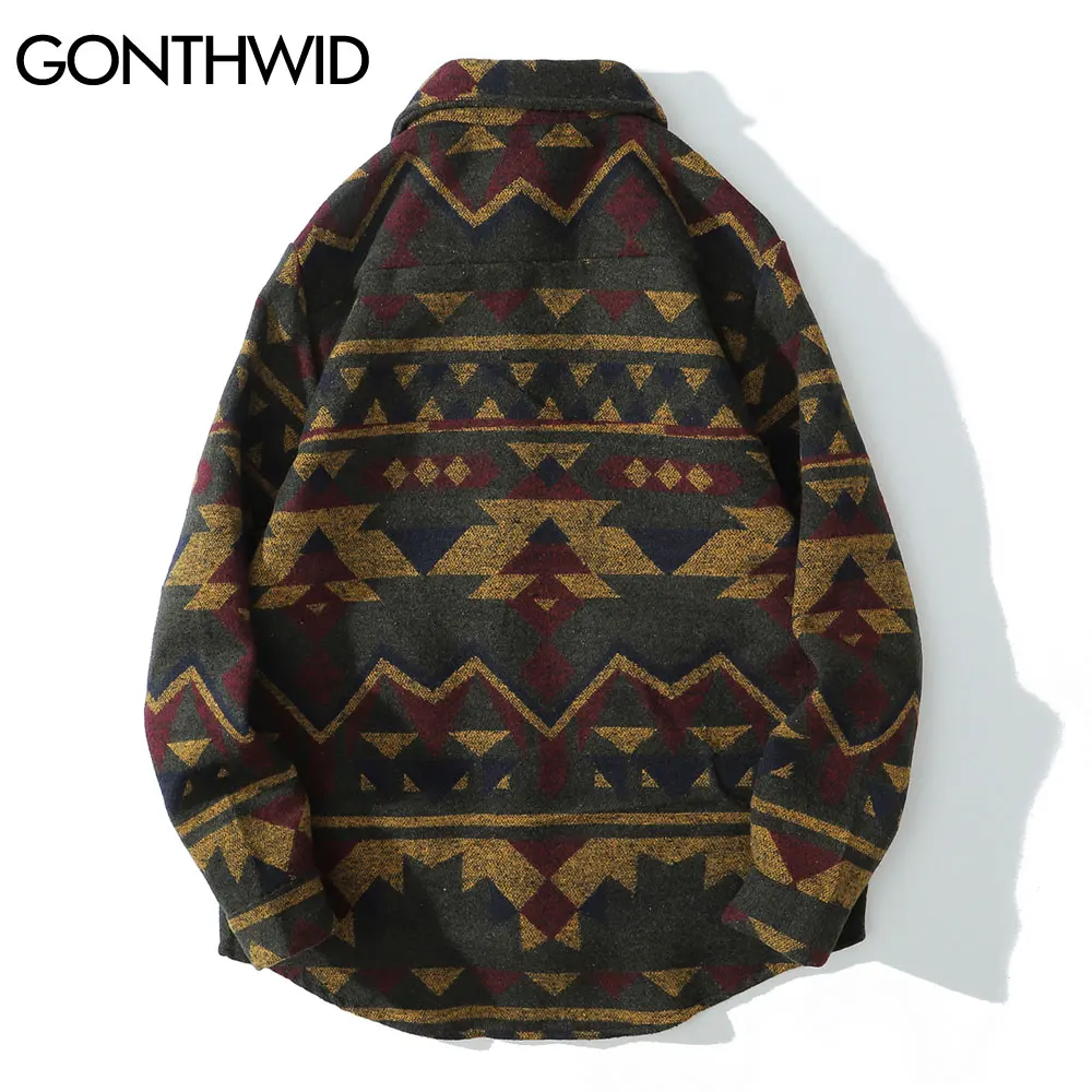 GONTHWID Thick Shirts Coat Streetwear Hip Hop Pockets Geometric Color Block Shirt Men Fashion Harajuku Casual Shirts Jacket Tops