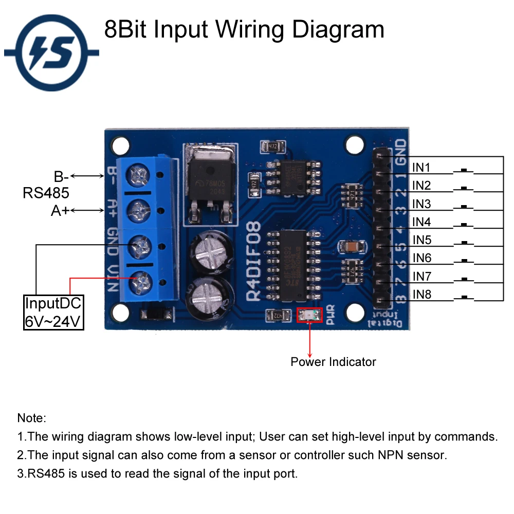 8-bitowy niski poziom TTL na RS485 moduł konwertera MODBUS RTU PNP przełącznik kolektora sygnału DC 12V 24V