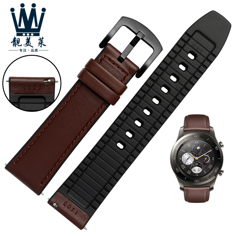 

22mm Genuine Leather + Silicone Watchband For Huawei watch 2 Pro/GT ticwatc2in 1 Strap Fashion Men's Replacement Quick release