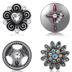 Flower Cross steering wheel Flower patterns 18MM snap buttons fit DIY 18MM snap bracelet snap jewelry Christmas Gift