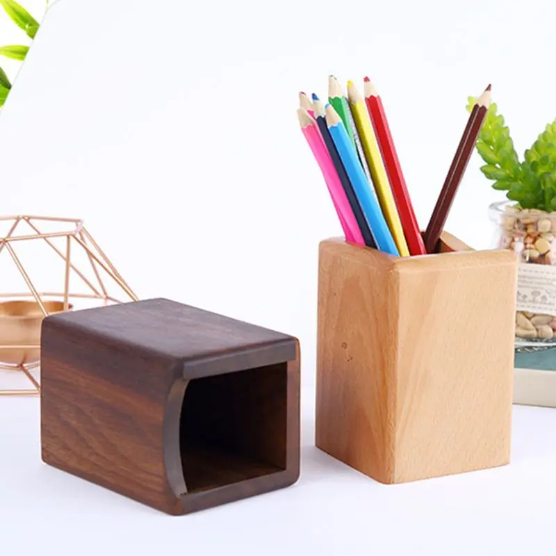 Natural Wooden Pen Pencil Holder Multiple-use Desk Organizer Storage Box Desktop