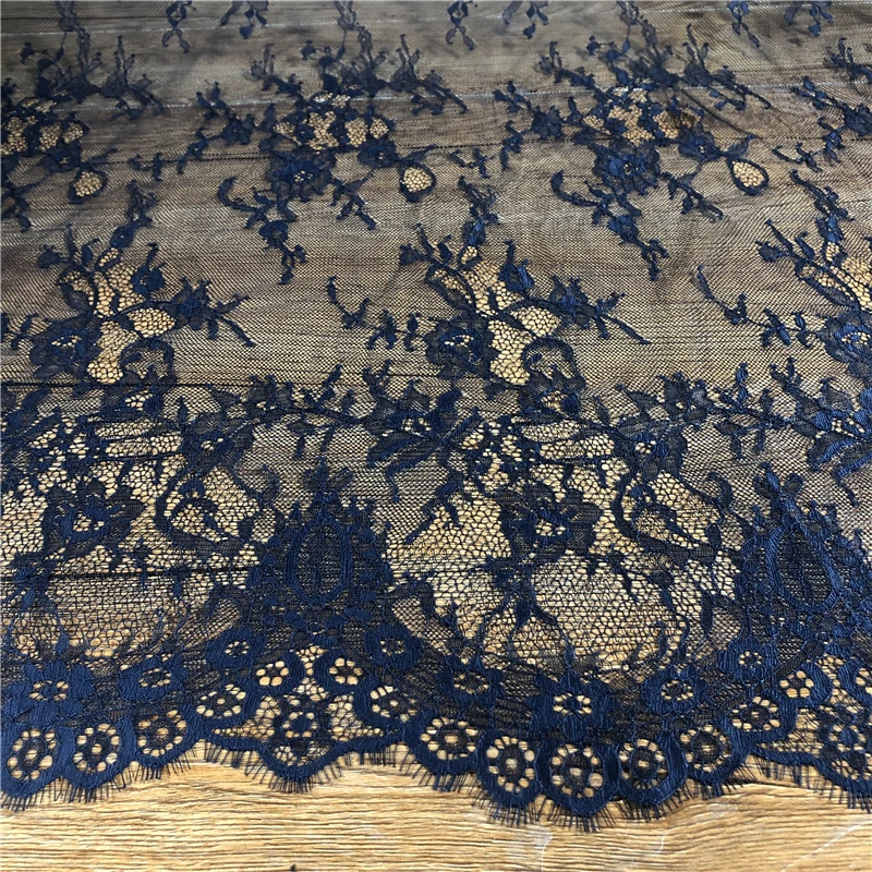 Gorgeous Chantilly Lace Fabric Eyelash Lace Fabric Dark-Blue Elegant Fabrics  for Wedding Ceremony Robe, Bridal Dress, Bridesmai