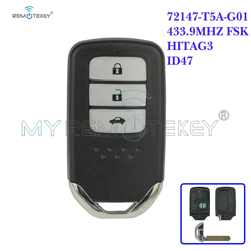 

Remtekey Smart Key 433.9MHZ FSK HITAG-3 ID47 72147-T5A-G01 3 Button For Honda City Fit XRV Vezel