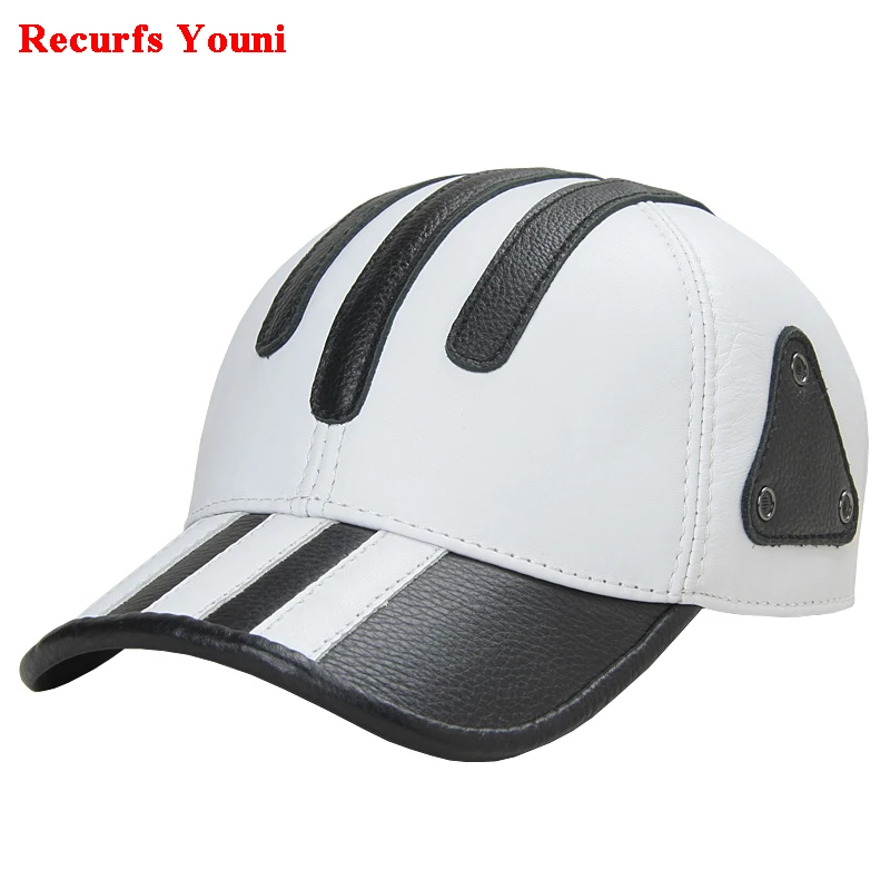 

Genuine Leather Golf Hat For Men Casual Outdoor White Black Patchwork Baseball Cap Male Thin Duck Tongue Chic Trucker Casquette