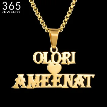 사용자 정의 이름 목걸이 네임 플레이트 목걸이 스테인레스 스틸 맞춤 보석 광장 진주 체인 콜리어 Femme 목걸이